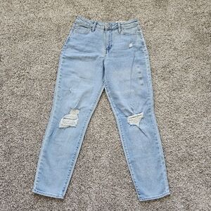 SO Denim Womens Sz 3 High Rise Mom Jean Juniors Stretch Light Wash Distressed